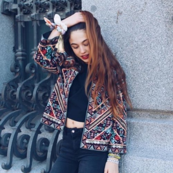 Zara embroidered embellished blazer jacket aztec - Picture 6 of 8